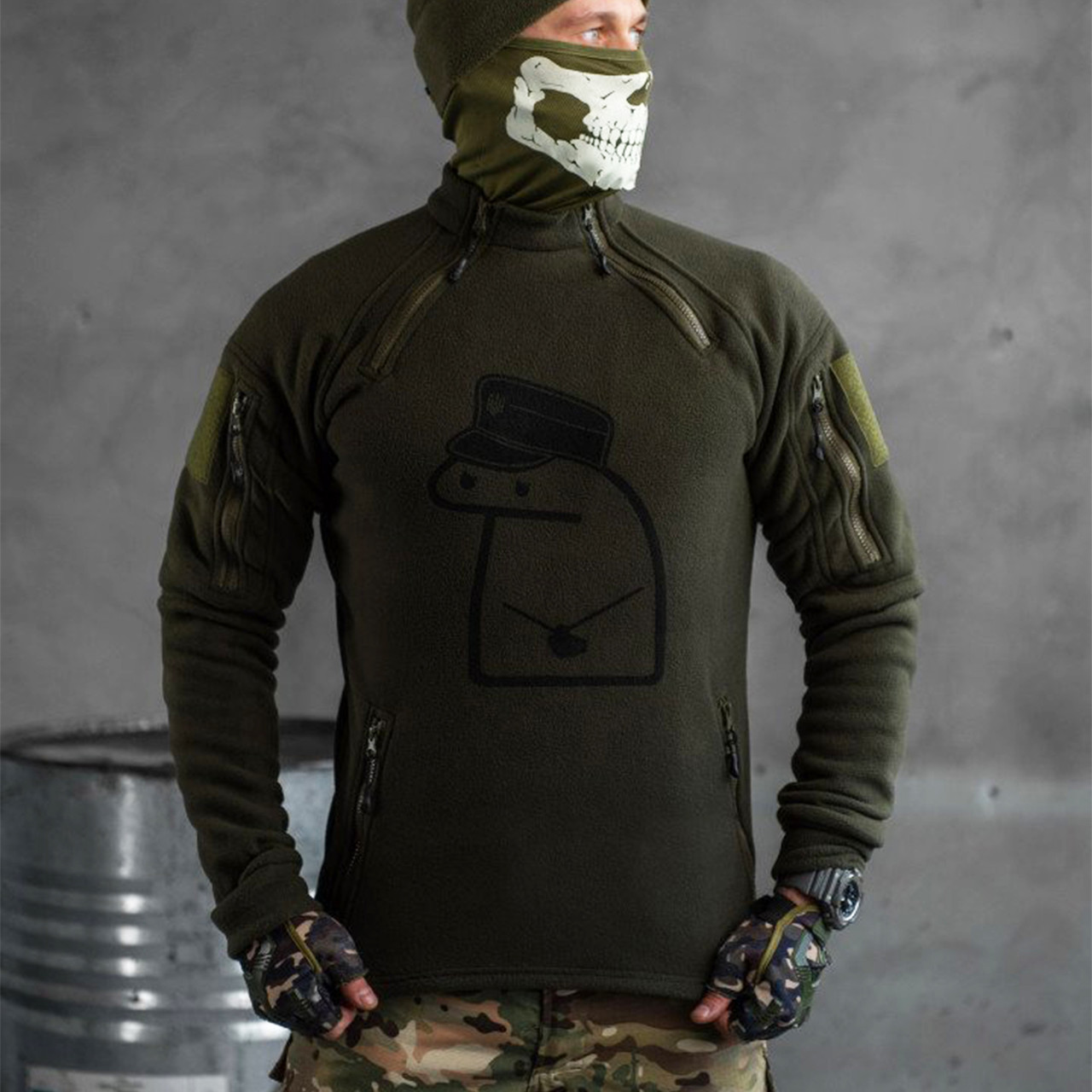 Тактична фліска з кишенями і принтом/ Чоловіча флісова кофта з малюнком/ Утеплена кофта хакі для військових