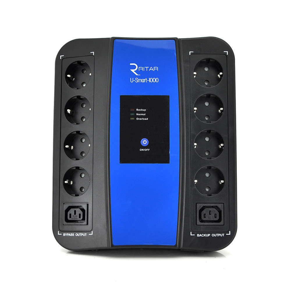 ДБЖ Ritar U-Smart-1000 (600W), LED, AVR, 3st, 8xSCHUKO socket, 1x12V9Ah, USB x2, RJ45, plastik Case