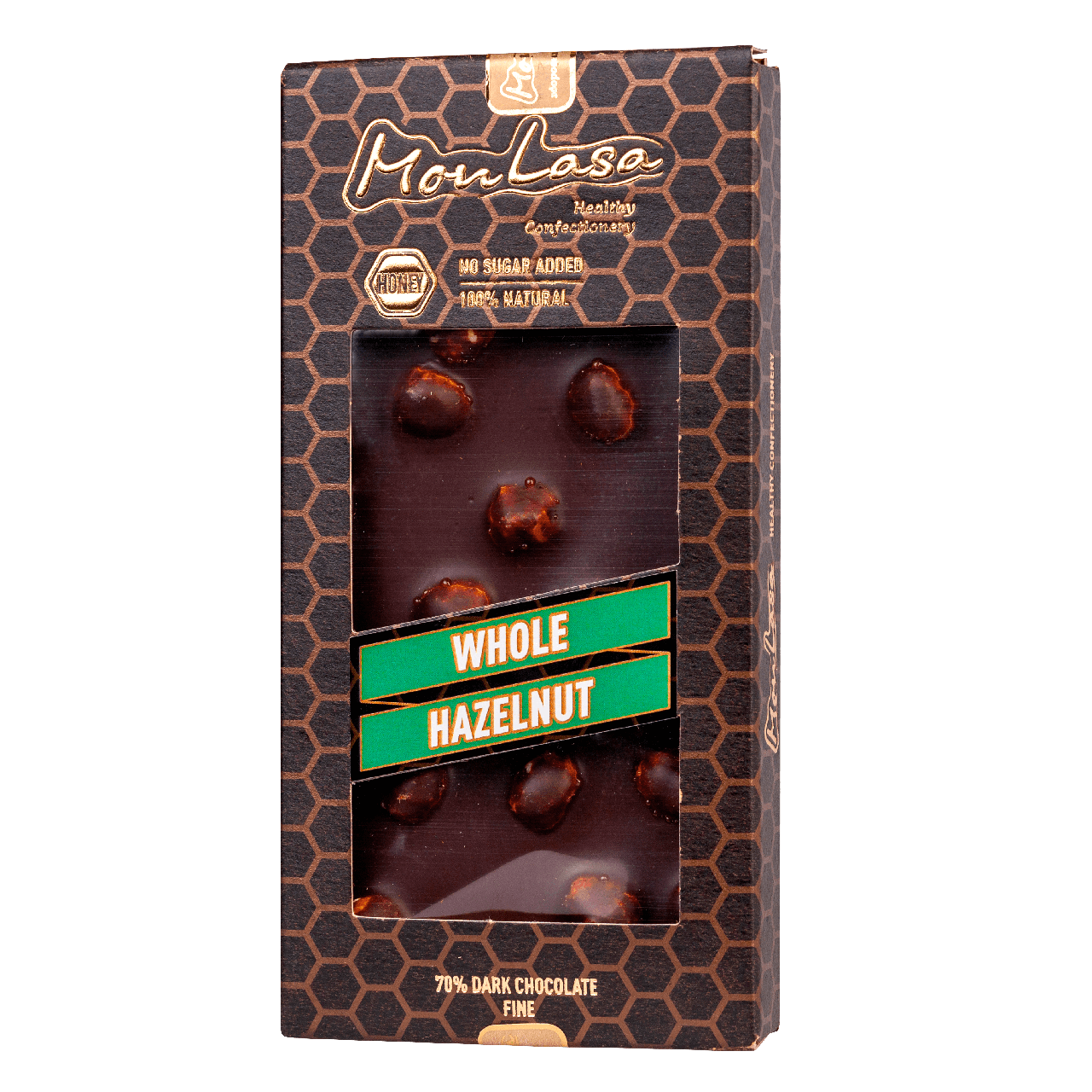 Крафтовий шоколад MonLasa чорний 70% з цілими лісовими горіхами на меду 80 г