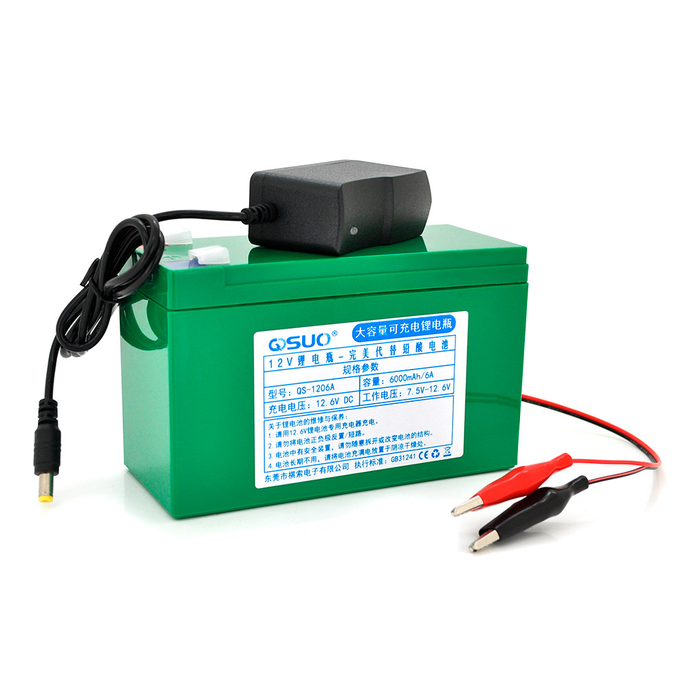 Акумуляторна батарея літієва QiSuo 12V 6A з елементами Li-ion 18650 (150X64,5X97,7) + зарядний пристрій 12.6V