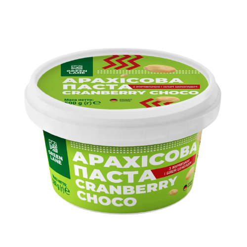 Арахісова паста Green Lane CRANBERRY CHOCCO з журавлиною і білим шоколадом 500 г