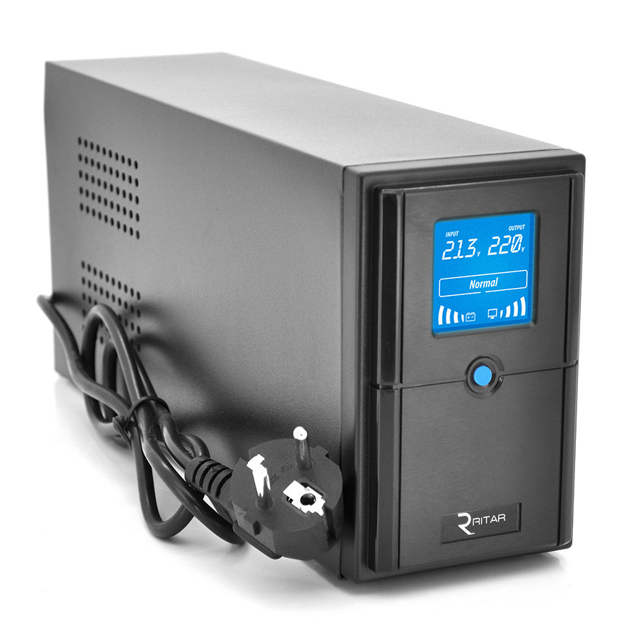 ДБЖ Ritar E-RTM1500 (900W) ELF-D, LCD, AVR, 3st, 3xSCHUKO socket, 2x12V9Ah, metal Case. Q2 (405*195*285) 11,5