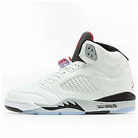Мужские кроссовки Nike Air Jordan 5 Retro White Black Blue, белые кожаные кроссовки найк аир джордан V ретро