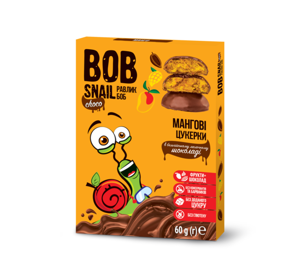Натуральні цукерки Bob Snail Манго у бельгійському молочному шоколаді 60 г
