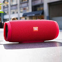 Блютуз-колонка червоного кольору з радіо, підтримкою флешки, карт micro SD, AUX, акустична система