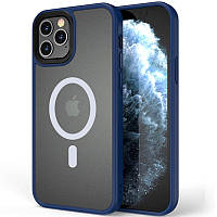 Чехол накладка Metal Buttons с MagSafe для iPhone 12 Pro Max Blue/Синий