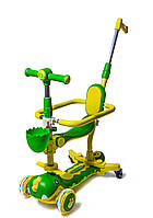 Триколісний самокат-біговіл з бортиком Dinosaur 5 в 1. Зелений. Для дітей від 1 року. З музикою та підсвічуванням