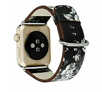 Кожаный ремешок для iWatch Leather with Flower 38mm/40mm/41mm Black-White