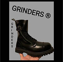 Черевики grinders 14 люверсів 2 пряжки чорні шкіра black leather