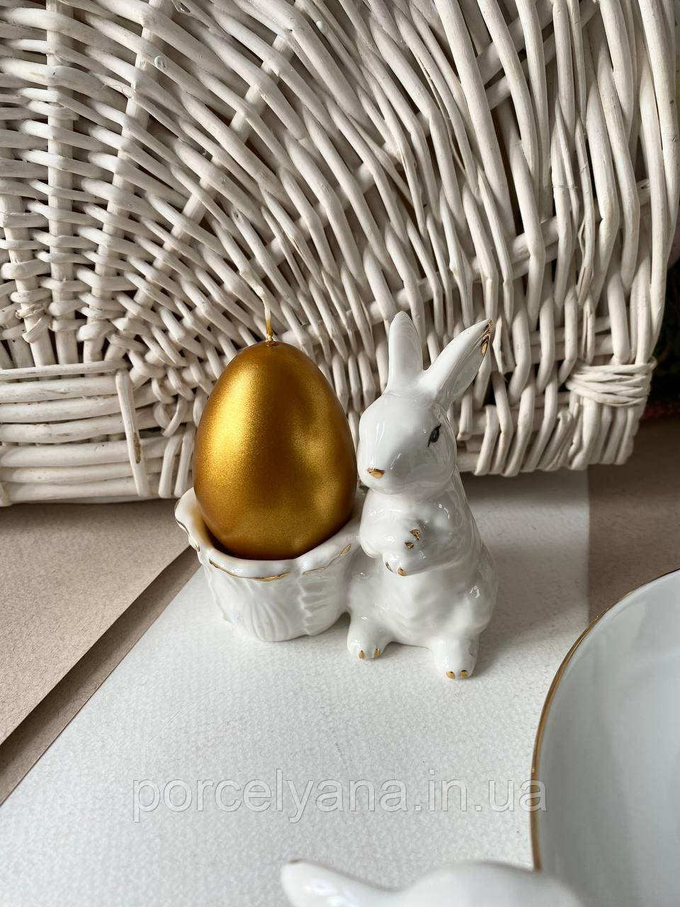 Держатель для яиц / подсвечник кролик с капустой 10 см (149-478) - фото 1 - id-p2085343804