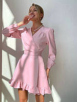 Молодіжне коктейльне жіноче плаття-міні на запах, пудра, рожеве