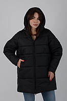 Женская батальная удлиненная куртка черного цвета еврозима, осень-зима, р 56-68