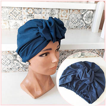 Шапка чалма з х/б плащівки для онко св/синя MEMMI-2