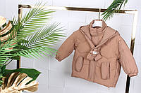 Демисезонная куртка детская с утяжкой снизу ГАЛСТУК для девочки размер 4-8 лет, цвет капучино