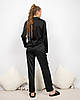 Піжама жіноча костюм домашній шовковий сорочка зі штанами Чорний, фото 3