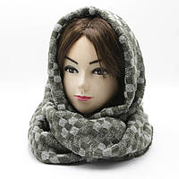 Женский/мужской шарф серый на осень, зимний шарф длинный с бахромой, шарф с узором шахматка на зиму/осень