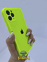 Чехол с квадратными бортами на Айфон 11 Про Макс Лаймовый ,Silicone Case для iPhone 11 Pro Max Shiny Green