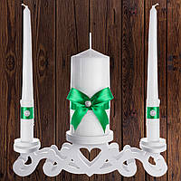 Набор свадебных свечей "Семейный очаг" зеленый цвет украшения (арт. CAND-10) Код/Артикул 84 CAND-10