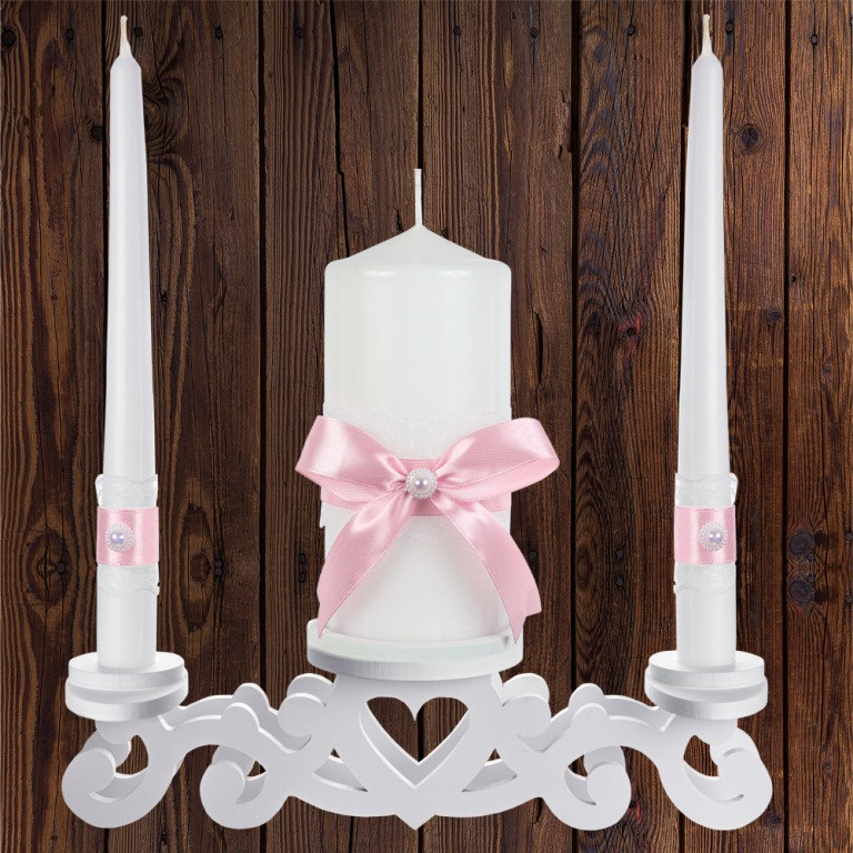 Набір весільних свічок "Сімейне вогнище" світло-рожевий колір прикраси (арт. CAND-14) Код/Артикул 84 CAND-14