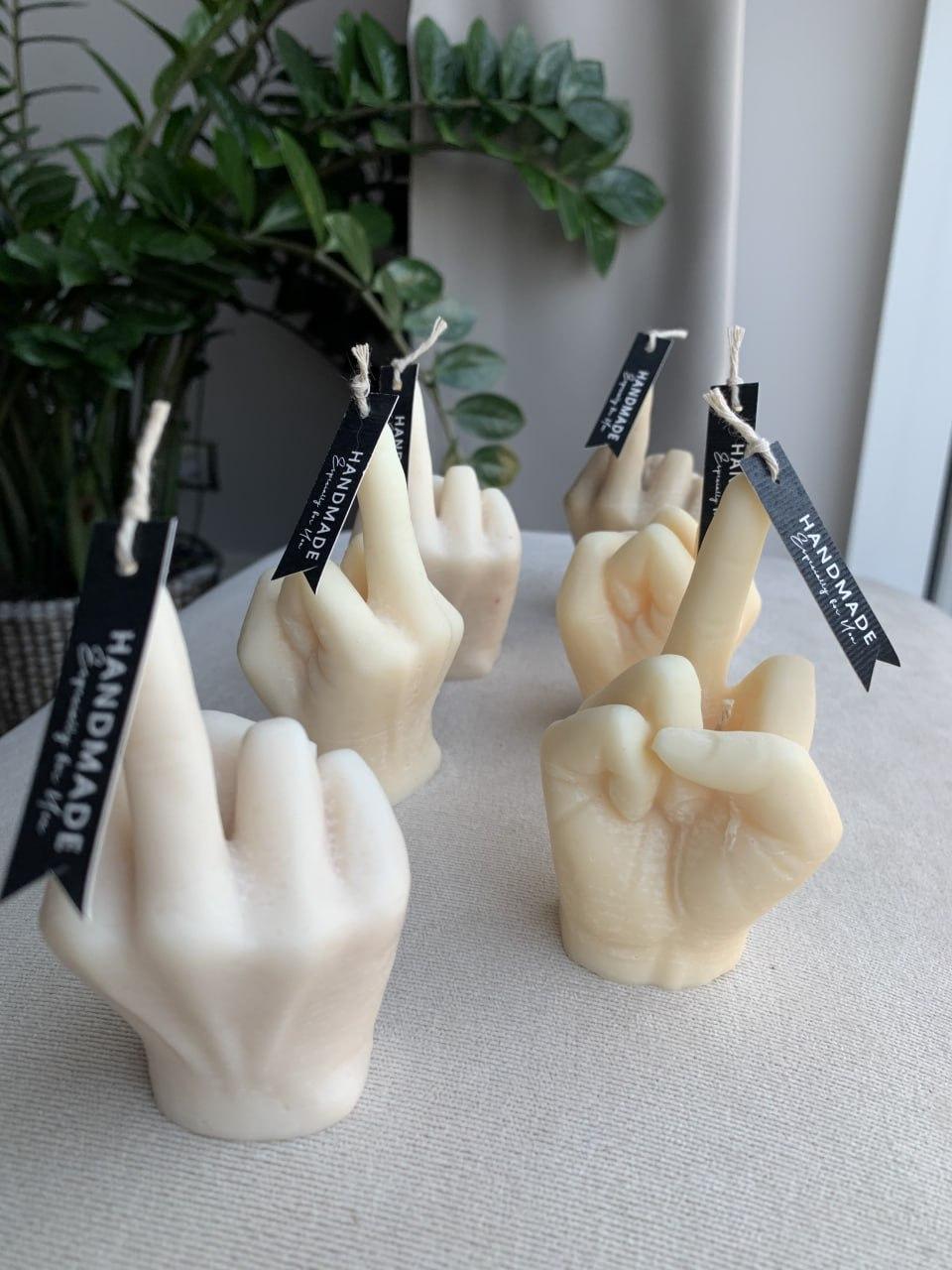 Свічка Соева в вигляді руки Фак 13,5см оригінальний подарунок, фото 1