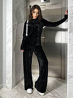 Женский весенний брючный костюм с лонгсливом из ткани велюр страйп размеры 42-60
