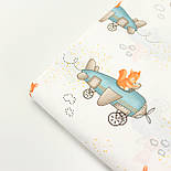 Ранфорс шириною 240 см "Лисички на літаках" на білому № К-46-1, фото 10