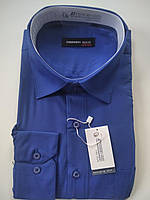Мужская рубашка синяя Ferrero Gizzi классическая однотонная с длинным рукавом Размеры 43 .44.45.46