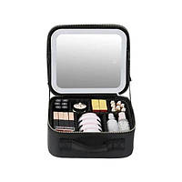 Органайзер для косметики с LED зеркалом, Дорожная кожаная косметичка