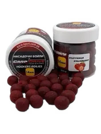 Насадкові бойли 14 мм, варені бойли, боїли Полуниця (Strawberry) 14 мм 100 г, фото 1
