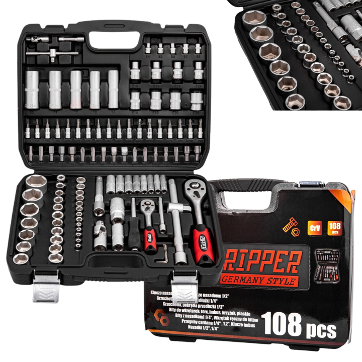 Профессиональный набор инструментов для авто Ripper M58220 108 эл. инструменты в чемодане - фото 1 - id-p2085414430