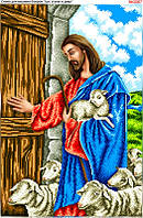 Схема вышивки бисером на габардине Иисус стучит в дверь