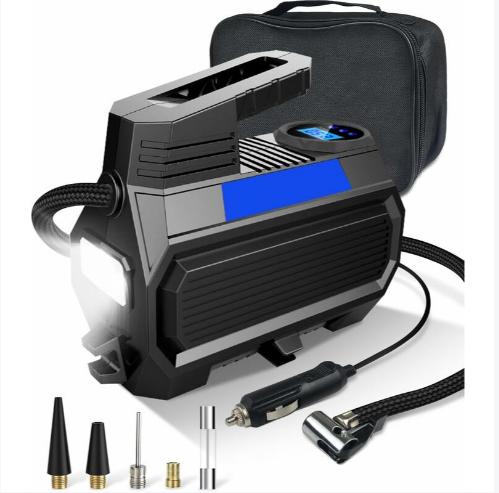 Накачування автомобільних шин, портативний повітряний компресор 12 В з ручкою, світлодіодна лампа, фото 1