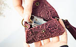 Монетниця-ключниця шкіряна бордова з орнаментом тисненням Марки та штемпеля України, фото 5