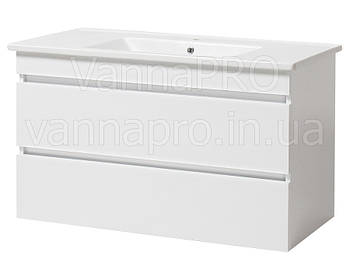 Тумба ЮВВІС для ванної кімнати 100 см біла підвісна МОНАКО з умивальником ВЕСТА