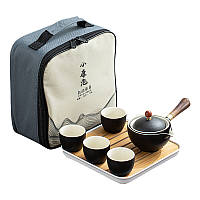 Дорожный набор Lesko Black Sand из 6 предметов для чайной церемонии керамический