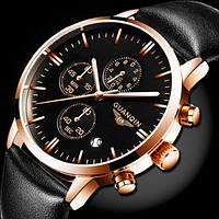 Класичний годинник Чорний шкіряний ремінець Сапфірове скло класичний чорний годинник