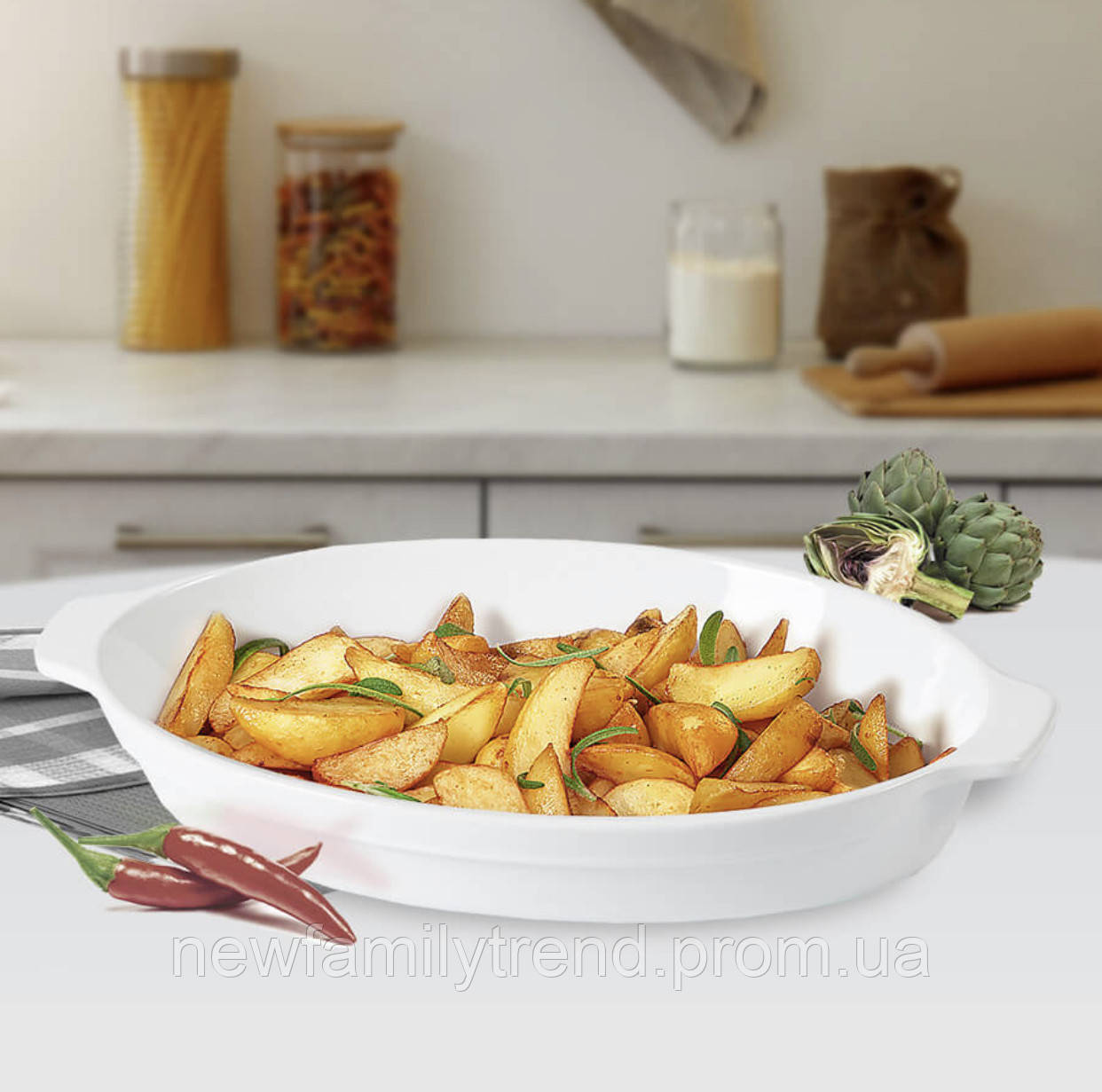 Порцелянова Форма для запікання 45,5 см деко Maestro MR-11742-42 Овальний лист блюдо Білий, фото 1