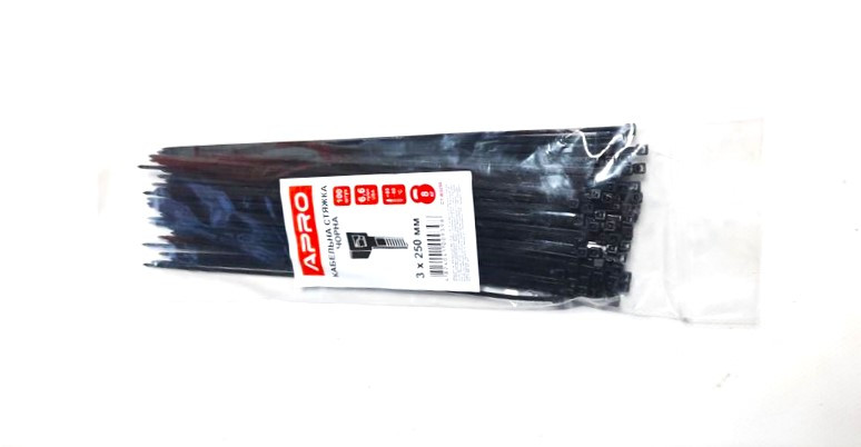 Хомут пластиковий APRO 3x250мм чорний (100шт)