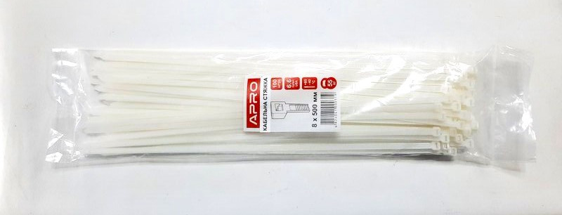 Хомут пластиковий APRO 8x500мм білий (100шт) CT-W8500