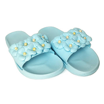 Жіночі шльопанці бірюзові з квітами Гіпаніс сланці