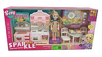 Игровой набор кукла с мебелью "Кухня" (кукла, мебель, аксессуары, высота куклы 13 см, в коробке) 7021