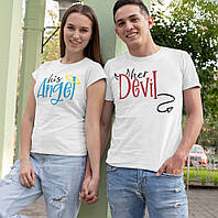 Парные футболки мужская и женская с принтом His Angel/ Her Davil