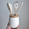 Набори кухонного приладдя дерево 6 предметів з підставкою кераміка білий, фото 7
