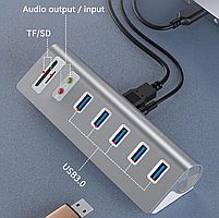 USB хаб Acasis 5U-SACR 9 в 1 алюмінієвий hub картридер аудіо звукова карта, фото 3