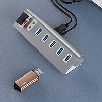 USB хаб Acasis 5U-SACR 9 в 1 алюмінієвий hub картридер аудіо звукова карта, фото 8