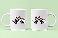 Парные чашки кружки Жених и Невеста птички для Влюблённых Белые 330 мл