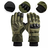 Тактические зимние полнопалые перчатки с флисом Eagle Tactical ET-03 Green Размер XL «D-s»