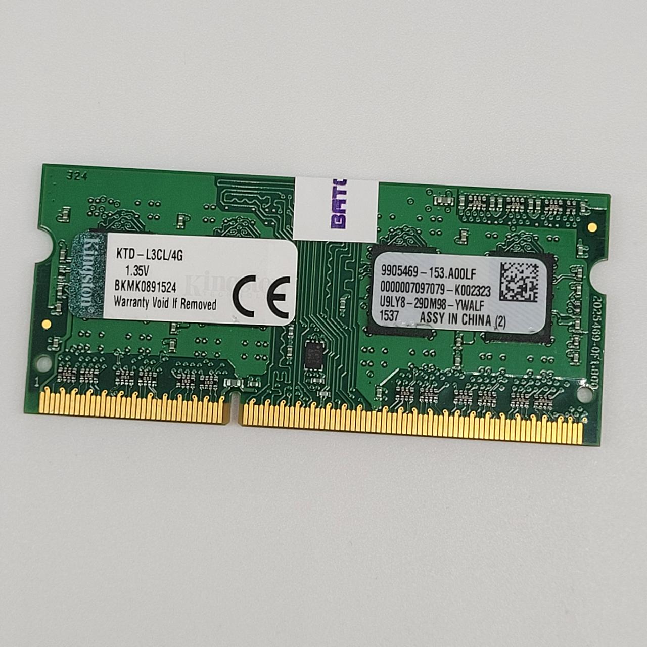 Оперативна пам'ять для ноутбука Kingston SODIMM DDR3L 4Gb 1600MHz PC3L-12800S 1R8 CL11 1.35 V (KTD-L3CL/4G) Б/В