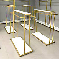 Стійка - вішалка торговельна з розвіскою на дві сторони для магазину одягу золота