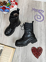 Жіночі зимові шкіряні черевики чорні Розмір 37